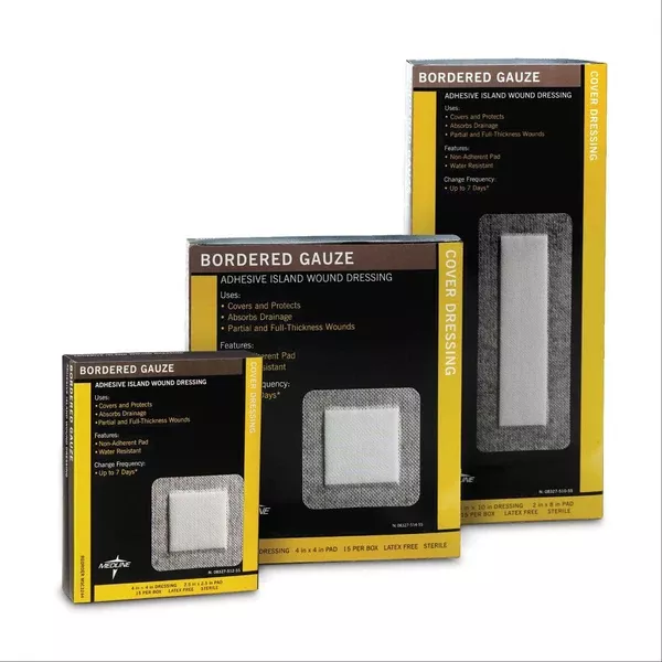 Bordered Gauze Adhesive Island Wound Dressing 2'' x 2'' ,15 / pk